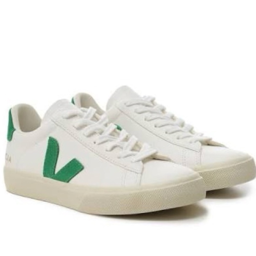 Veja White and Dark Green Sneakers